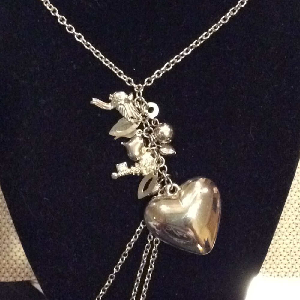 Forever 21 silver plated long charm necklace.